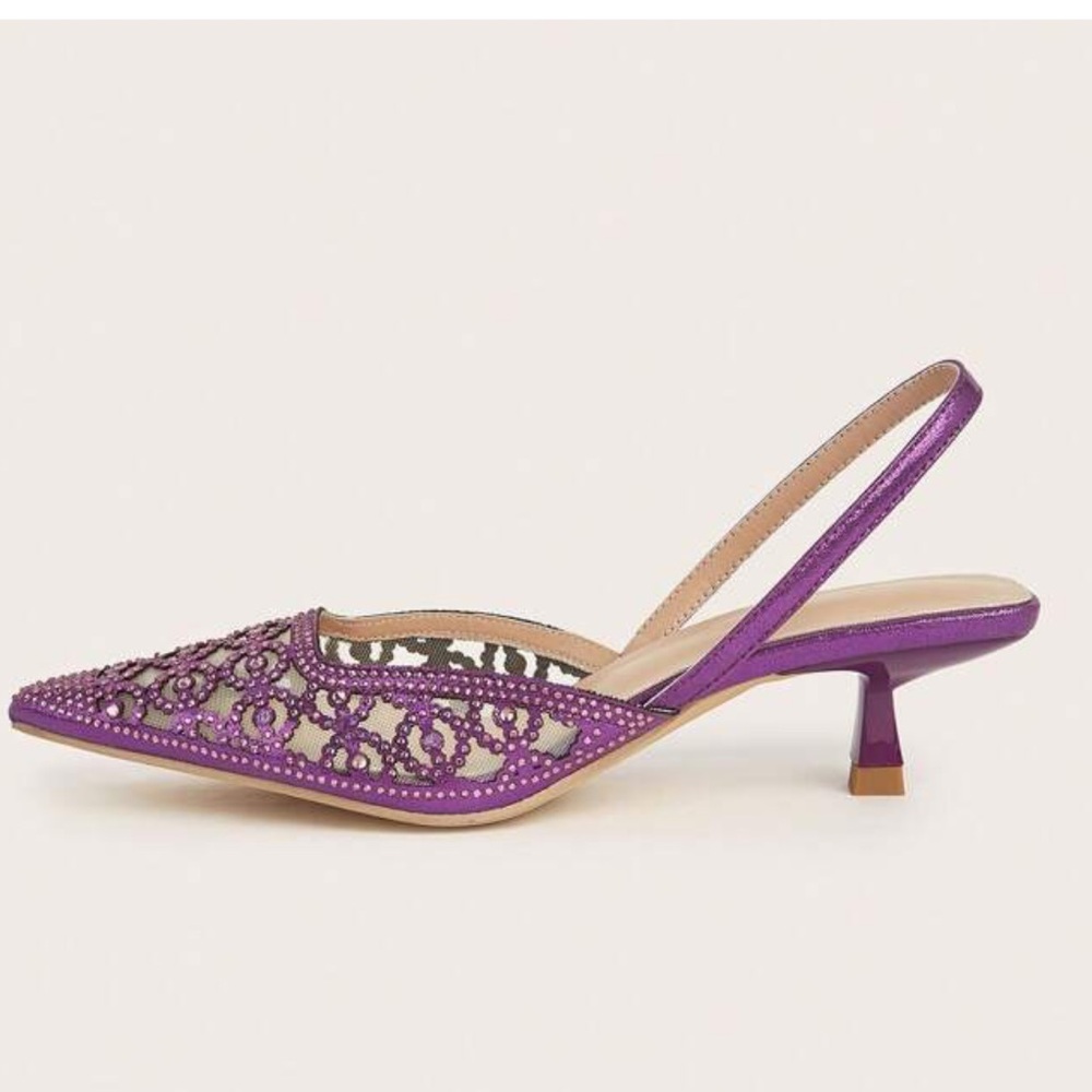 NIB Purple Rhinestone Decorated Kitten Heel Slingback Sandal, Size 39 (US 8-8.5) - Picture 3 of 10
